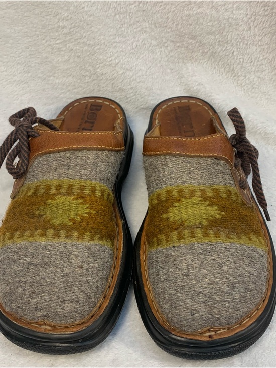 Born Shoes - Born Women Aztec Navajo Gray, Olive, Brown with side tie Slip-On Clog Size 6
